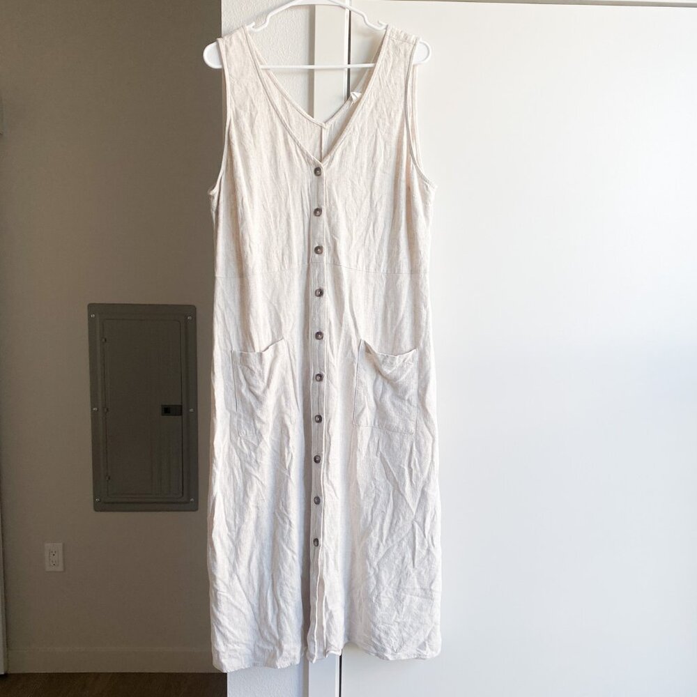 Caslon Linen Blend Button Down Midi Sleeveless Dress Size 2XL Beach Resortwear
